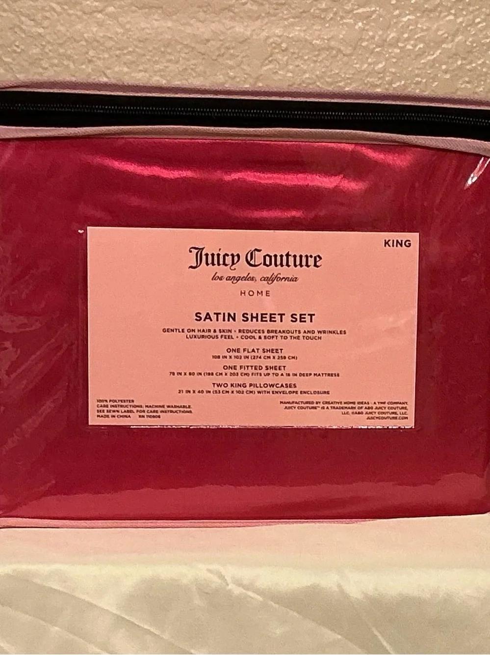 Juicy Couture Dark Pink Satin King Sheet Set
